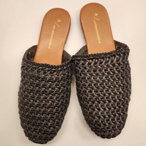 Anthropologie Charcoal Woven Mules